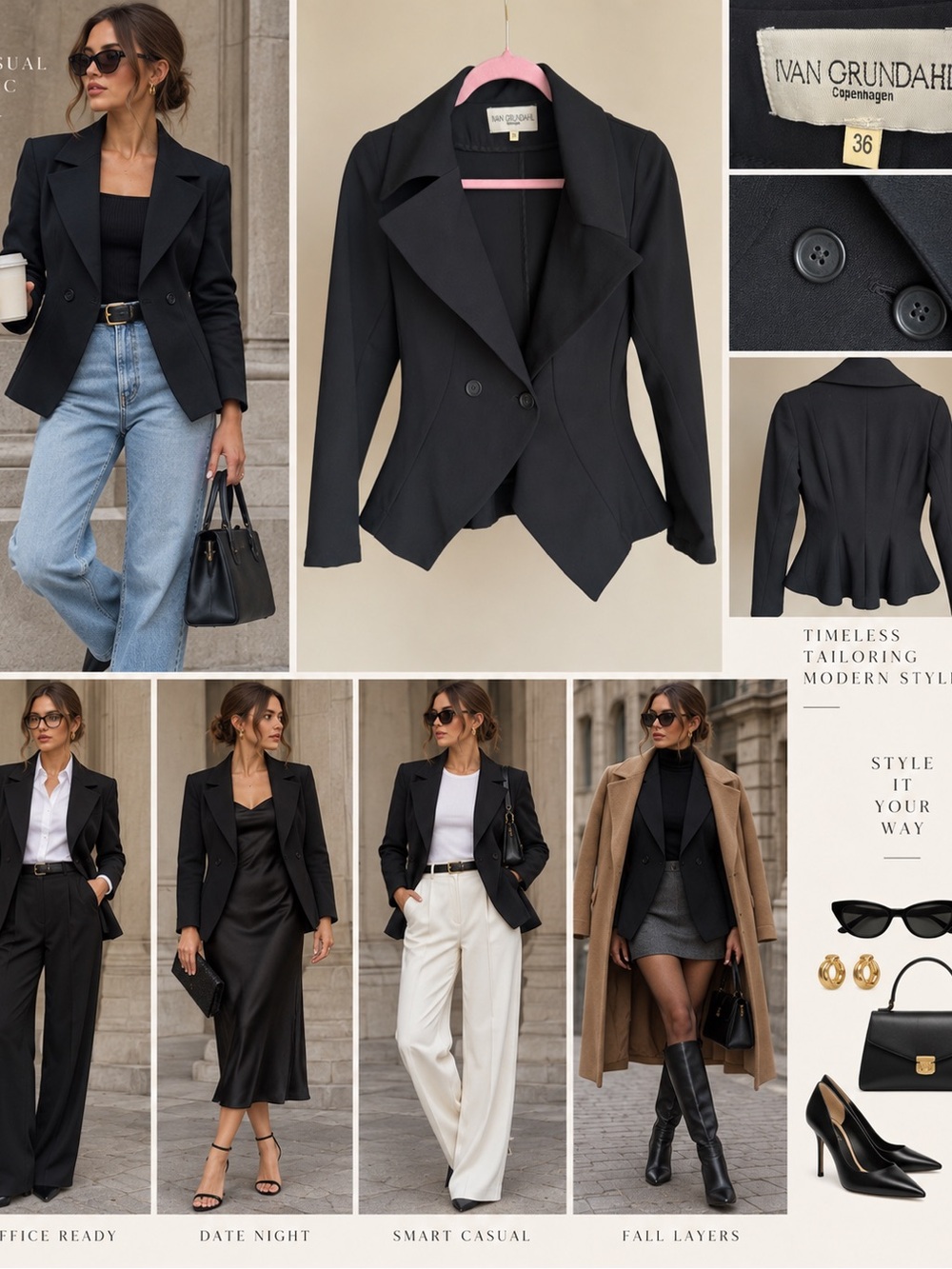Ivan Grundahl Copenhagen Black Avant Garde Asymmetrical Tailored Blazer Size 36
